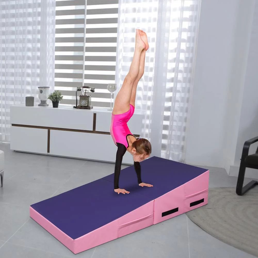 UBesGoo 48" x 24" x 14" Folding Incline Mat, Slope Gymnastics Wedge Cheese Mat, Purple & Pink | Walmart (US)