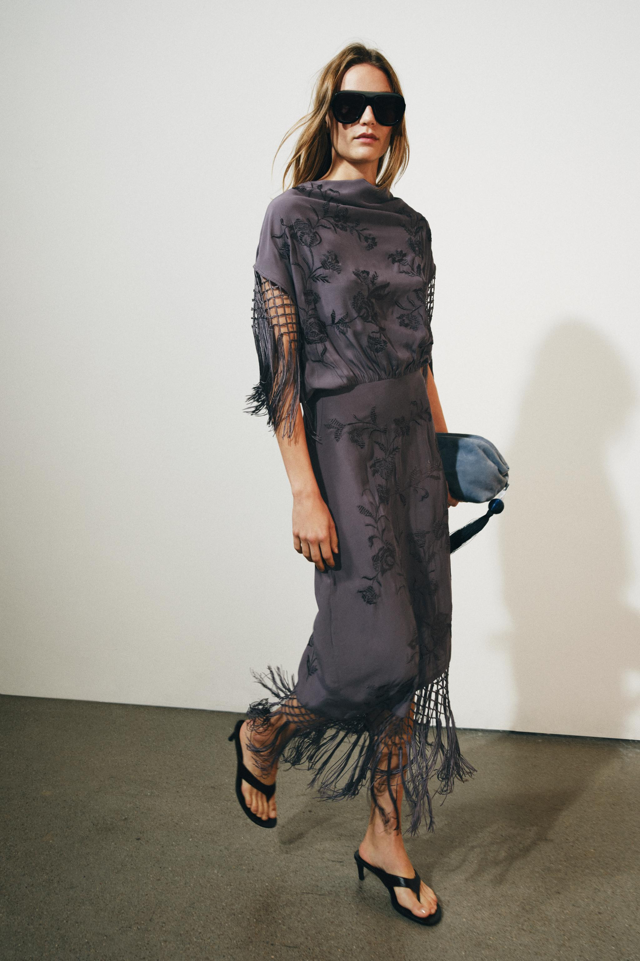 ZW COLLECTION EMBROIDERED FRINGE DRESS | Zara US
