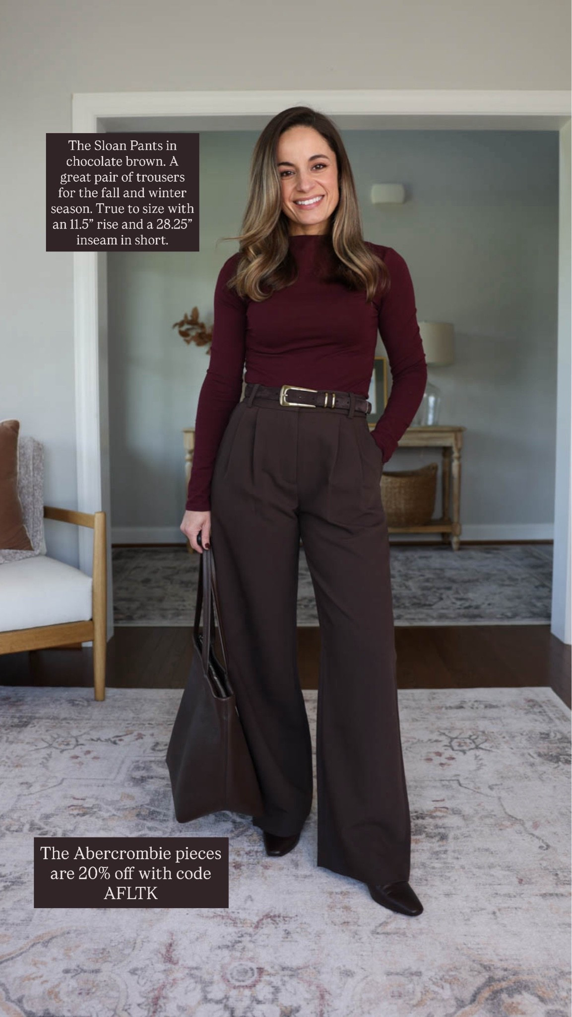 The top five of the week: the Sloan Pants from
Abercrombie 

Use code AFLTK for 20% off! 

Brown Pants (Abercrombie): 24 short / 11.5” rise / 28.25” inseam 
Burgundy top (Gap): xxs - recommend sizing up 

The exact boots are from Madewell but last year. Linking similar options. 

For size comparison, I’m 4’10” 105lbs. My measurements are 32”, 24”, 36”. I typically wear petite xxs/00/24 and have a 25” ankle inseam and a 27.5-28” full length inseam.

#LTKPetite #LTKWorkwear