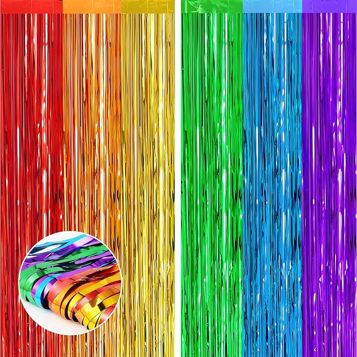 2pcs Tinsel Curtain Rainbow Glitter Foil Door Curtain Party Backdrop,3.2ftx6.5ft Foil Fringe Curt... | Amazon (UK)