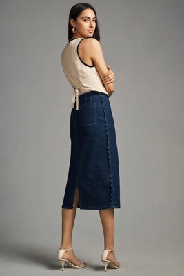 Maeve Slim Scalloped Denim Skirt | Anthropologie (US)