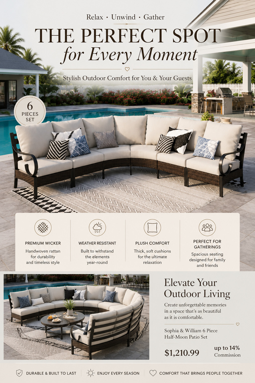 This patio set looks like a luxury resort in your own backyard ☀️✨
The curved shape, oversized cushions, and cozy conversation layout make it perfect for summer nights, pool days, and hosting friends.

It gives that expensive outdoor living aesthetic without needing a full renovation 🤍

Honestly obsessed with how elevated and high-end this looks.

#outdoorliving #patiofurniture #ltkhome #backyardgoals #amazonhome 

 #LTKSeasonal #LTKActive #LTKHome