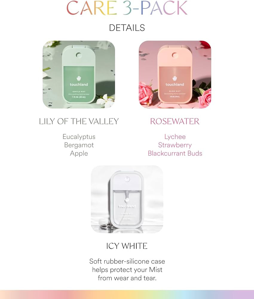 Touchland Glow Mist + Gentle Mist + White Mist Case Mist 1FL OZ, Scented and Stylish Hydrating Ha... | Amazon (US)