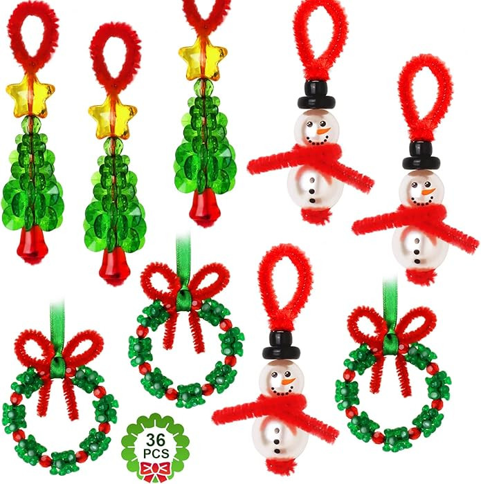 GYGOT Christmas Crafts,36 Sets Beaded Ornament Kit-Including 12 PCS Snowman/12 PCS Christmas Tree... | Amazon (US)