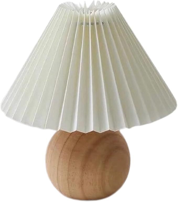RUMAYS Retro Style Cute Pleated Table Lamp Wooden Base and White Pleated Lampshade | Amazon (US)
