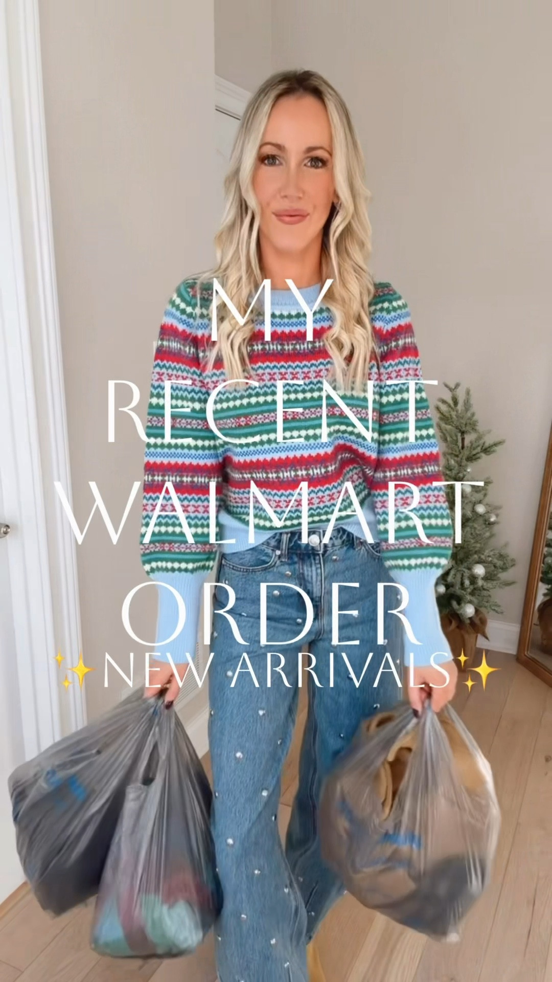 Walmart outfit haul // new arrivals that are GOOD😍🔥✨ How cute and festive are these new arrivals from Walmart for the holidays?!🎄✨🎁 So festive and fun!! This knit plaid mini skirt paired with this cable knit sweater and camel coat is such a winning look for Thanksgiving! This colorful fair isle sweater and plaid cropped jacket are trending right now and for a good reason! This corduroy mini dress is the cutest LBD- did you see the bow on the back?! And this embellished sweater is the perfect amount of sparkle this Christmas!  All so perfect for Christmas, NYE, date night, special holiday events, and more! Which Walmart outfit for the holidays is your fave?👇🏻I sprinkled in some Target finds + Spanx jeans in this haul, fyi! 

Sizing Info:
Xs in sweaters, dress, and coats
2 regular in flare jeans, 00 in studded barrel jeans
I’m 5’7"

#LTKHoliday #LTKFindsUnder50 #LTKCyberWeek