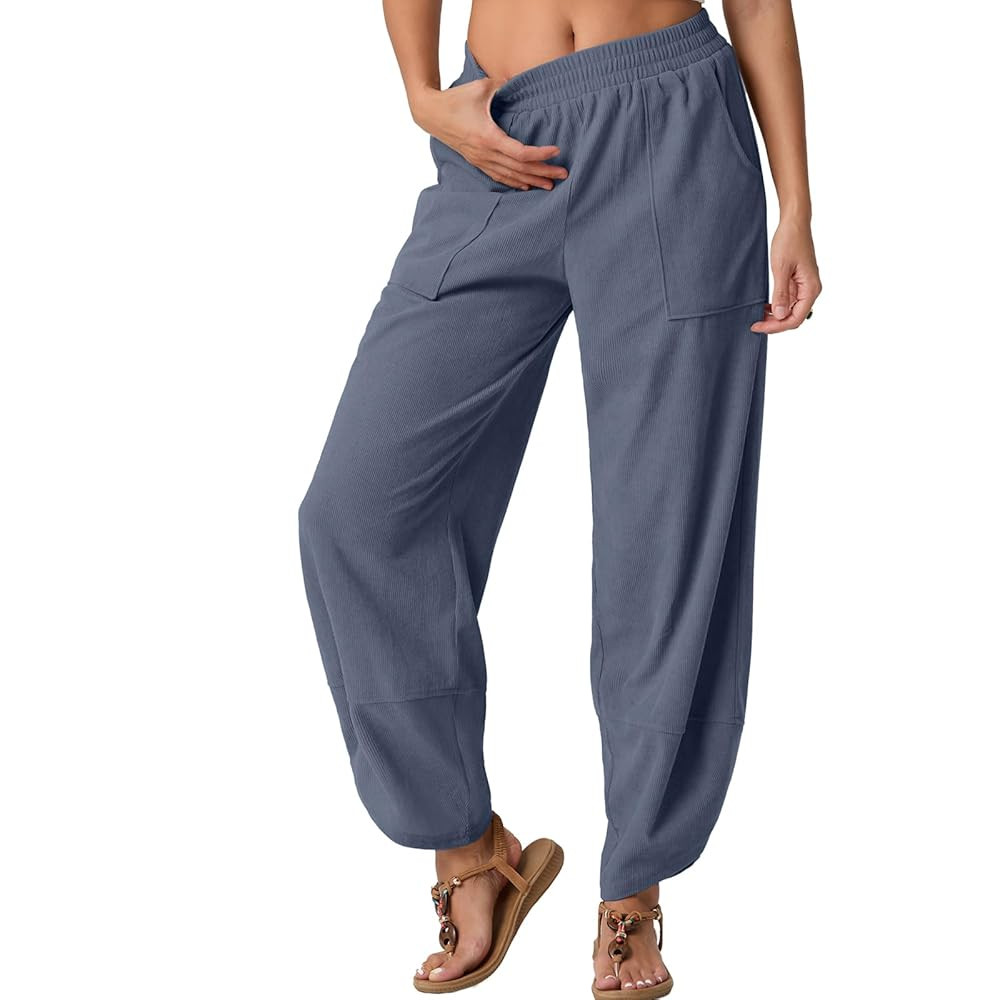 Womens Wide Leg Harem Pants Corduroy Palazzo Casual Loose Elastic Waist 2025 Travel Vacation Outf... | Amazon (US)