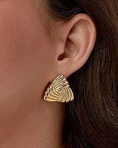 PAVOI 14K Gold Plated Chunky Vintage Earrings for Women - Trendy Textured Ribbed Knot Geometric T... | Amazon (US)