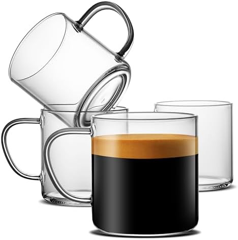 LUXU Glass Coffee Mugs Set of 4,14 oz Clear Coffee Cups,Hand Blown&Seamless Design,Heat Resistant... | Amazon (US)