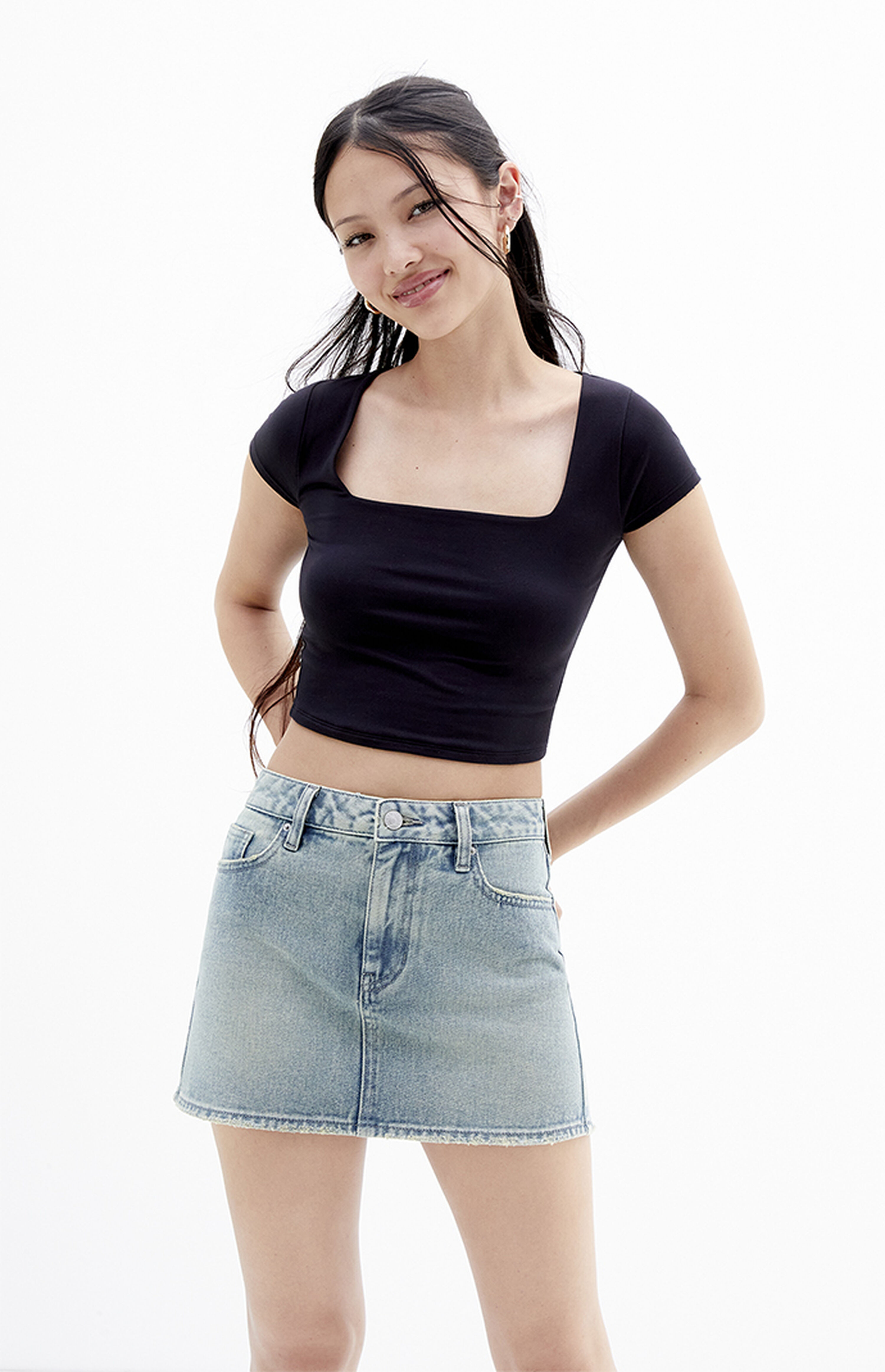 PacSun Medium Indigo Mid Rise Denim Mini Skirt | PacSun