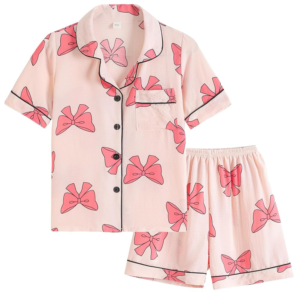 Vopmocld Big Girls Button Down Sleepwear Short Sleeve With Shorts 2PCS Pajama Sets Casual Lapel L... | Amazon (US)