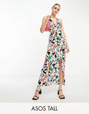 ASOS DESIGN Tall halter neck cut out midi dress in colored print | ASOS | ASOS (Global)