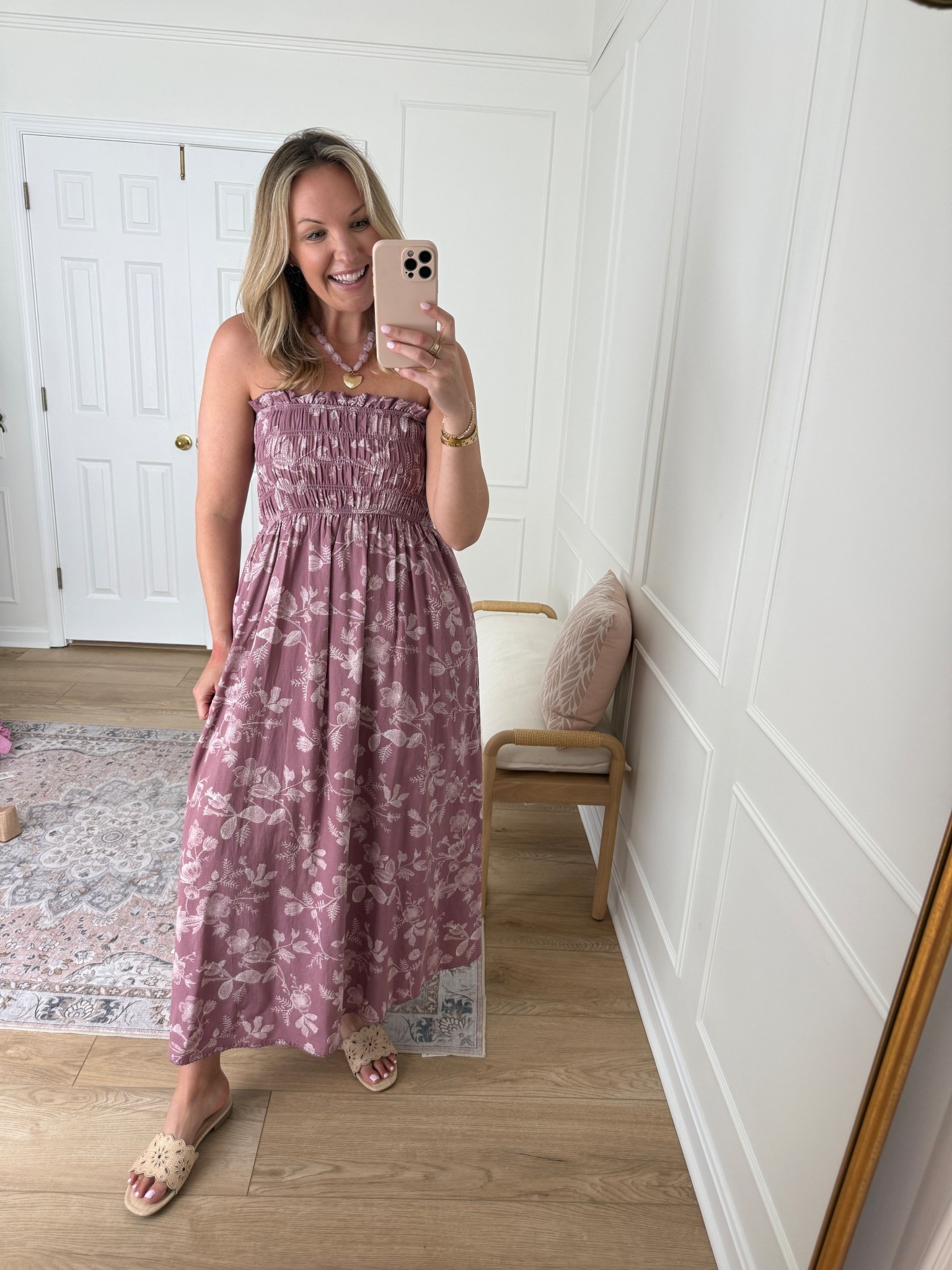 Ruffle floral maxi dress! This has straps but I tucked them in! Wearing a med 
