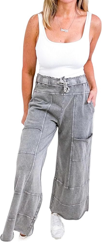 Easel Lazy Days Mineral Washed Wide Leg Pants | Amazon (US)