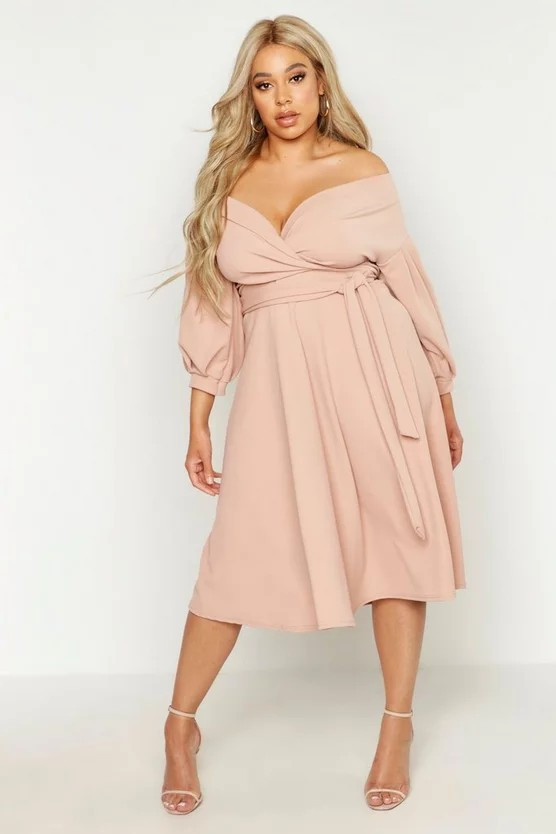 Plus Off Shoulder Wrap Midi Dress | Boohoo.com (US & CA)