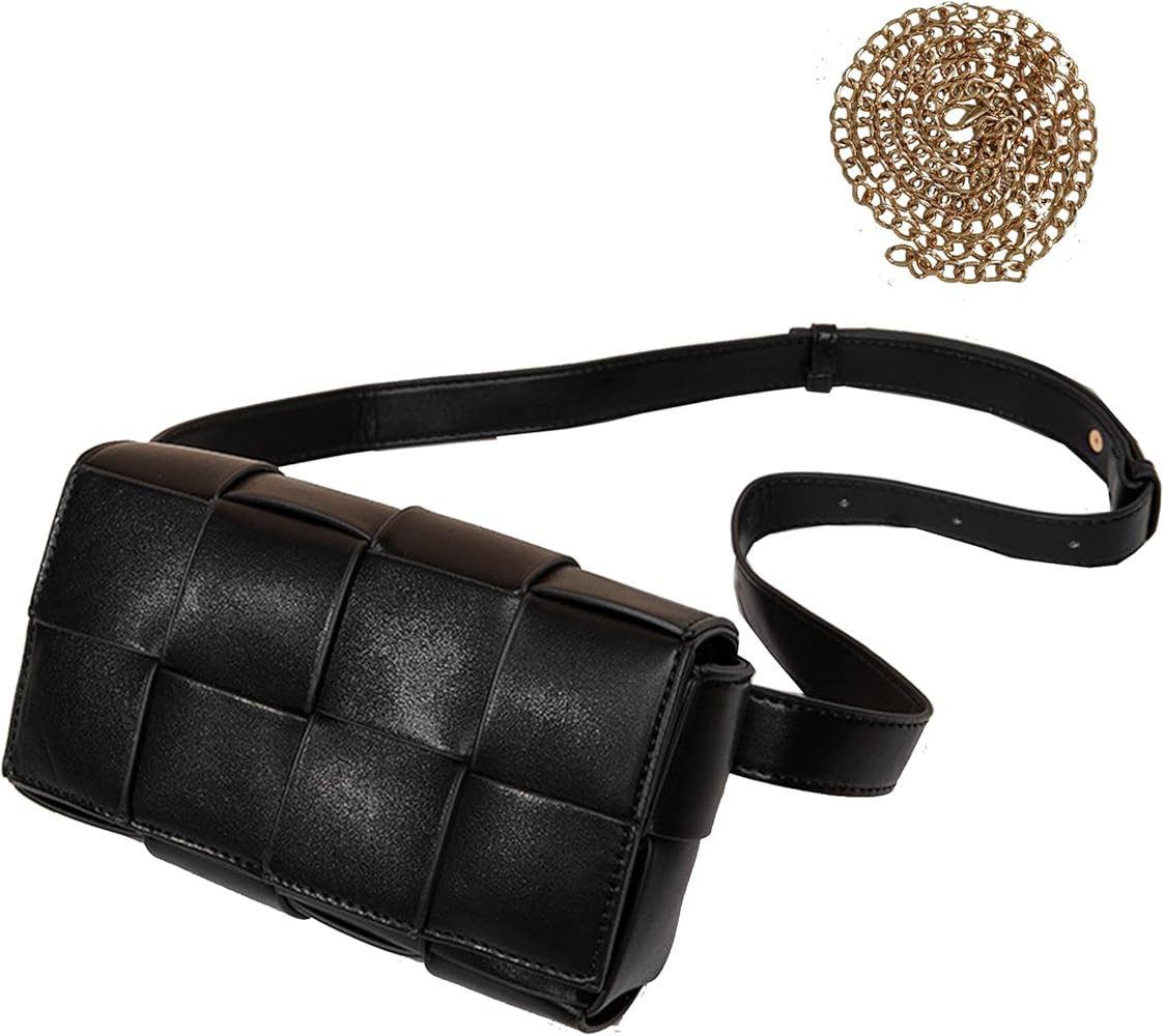 Mini Woven Lether Purse Crossbody, Waist Pack Bag with Adjustable Belt, Fanny Packs Purse, Should... | Amazon (US)