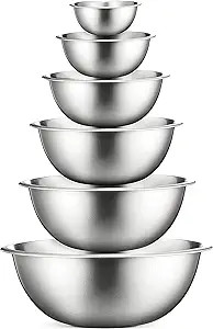 COOK WITH COLOR Stainless Steel Mixing Bowls - 6 Piece Stainless Steel Nesting Bowls Set includes... | Amazon (US)