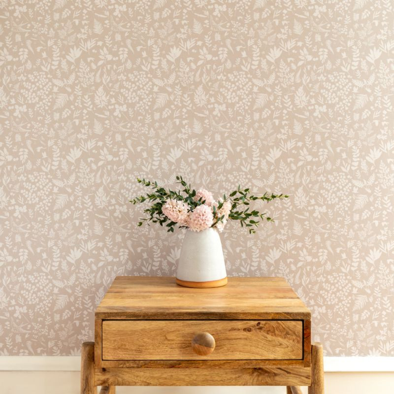 Chasing Paper Blush Pink Fern Peel and Stick Wallpaper 2'x8' | Crate & Kids | Crate & Barrel