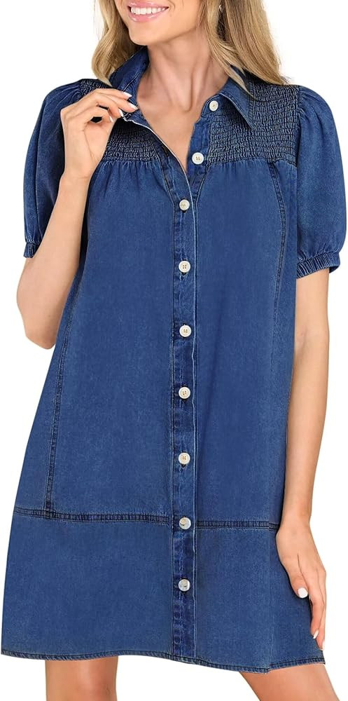 KDF Denim Dress for Women Babydoll Dress Jean Dress Summer Dresses for Women 2024 Denim Shirt Dre... | Amazon (US)