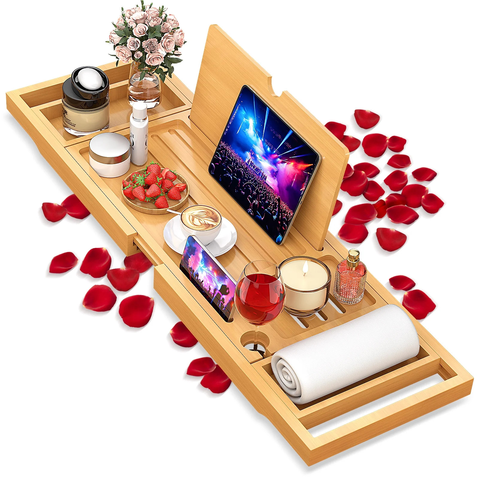 Premium Bamboo Bathtub Caddy Tray with Extending Sides, Adjustable Wood Bath Tray for Luxury Bath... | Walmart (US)