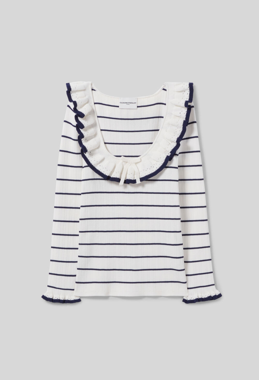 Top maille fine rayé volanté | Claudie FR | Claudie Pierlot (FR, DE, ES, UK)