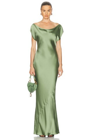 Norma Kamali Cap Sleeve Maria Gown in Green | FWRD 