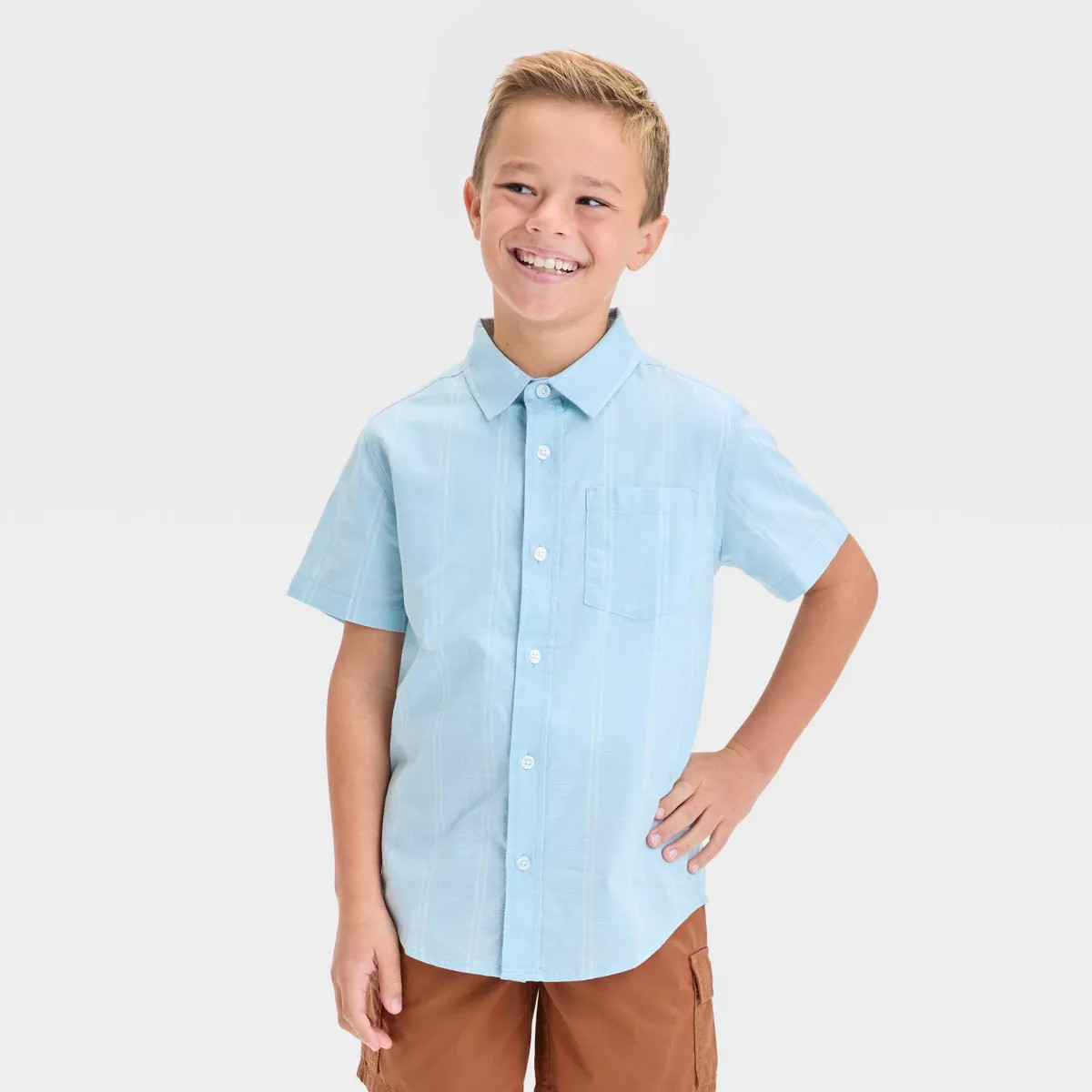 Boys' Short Sleeve Poplin Striped Button-Down Shirt - Cat & Jack™ | Target