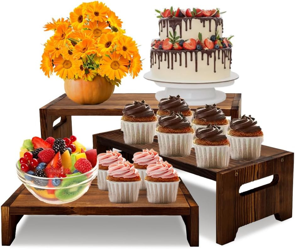 MRPAPA 3 Tier Cupcake Stand & Wood Display Risers,for Food Desserts Stand Perfume Organizer Funko POP Collections, Display Stand for Organizer and Decoration (Dark Brown-Display Riser) | Amazon (US)