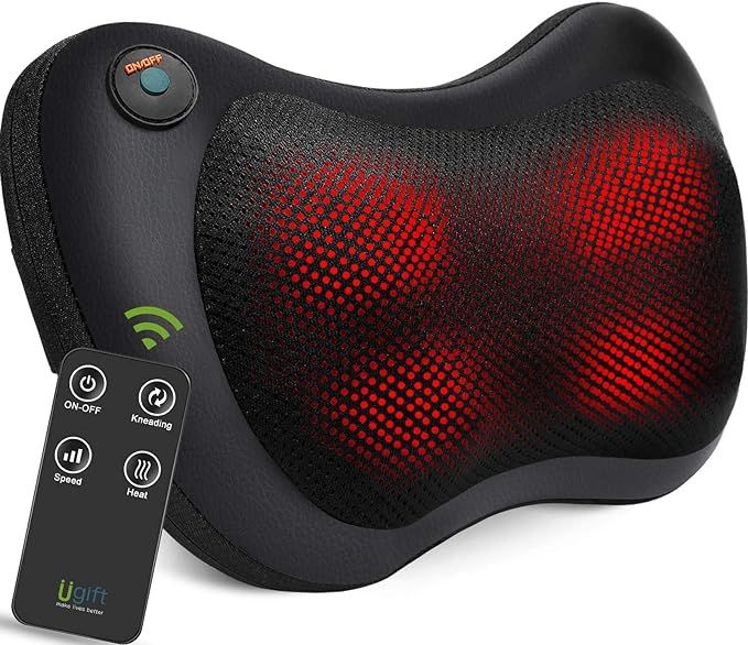 UGift Neck and Back Massager with Heat -Massage Pillow with Remote Control Deep Tissue Shiatsu Kn... | Amazon (US)