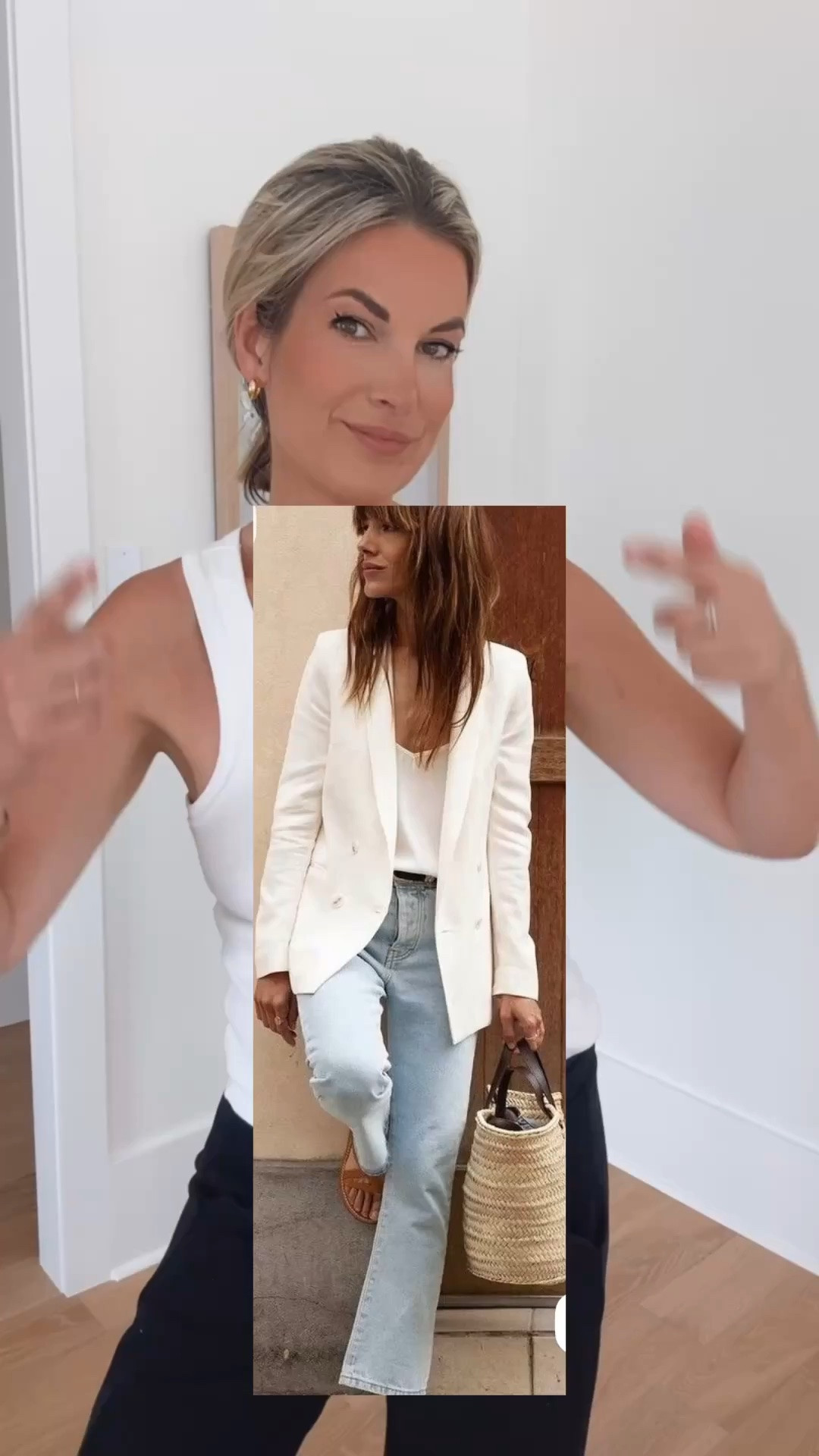 Pinterest inspired outfit! I am in small in the cami and blazer. 27x34 wide leg jeans. I am 5’11”.  Sandals true to size.

#LTKootd #LTKgrwm #LTKTall