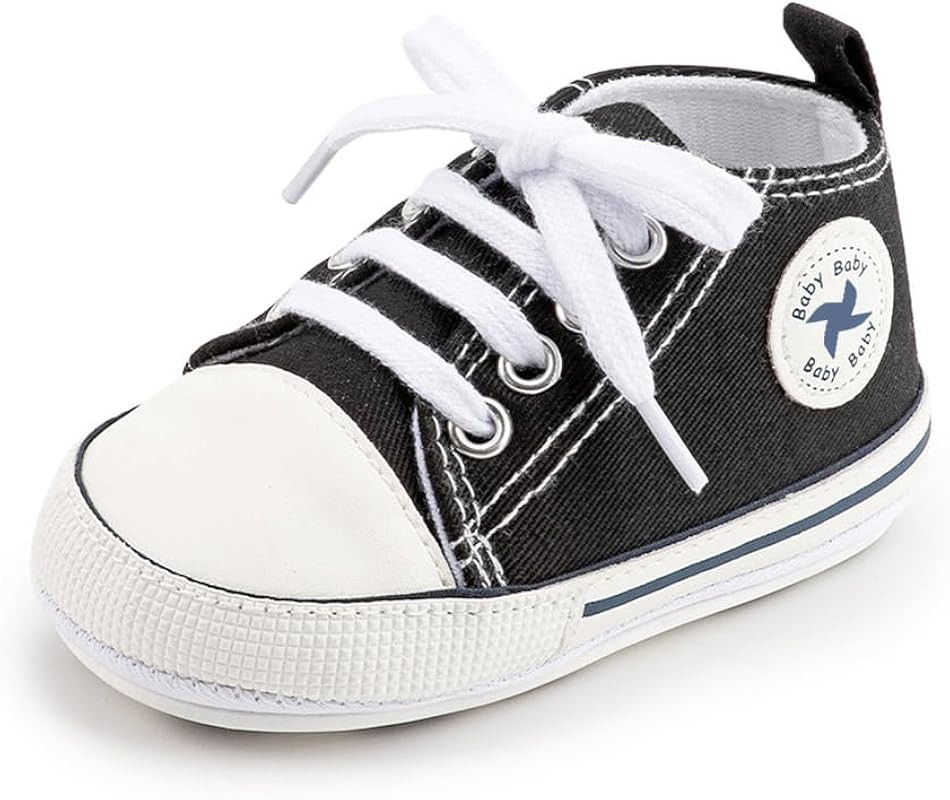 Baby Girls Boys Shoes Soft Anti-Slip Sole Newborn First Walkers Star High Top Canvas Denim Unisex In | Amazon (US)