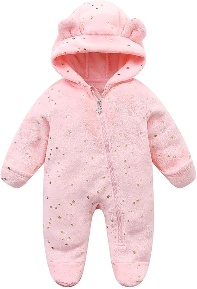 Baby Fleece Jumpsuit for 0-3 Months Infant Bear Snowsuit Newborn Romper Warm Coat | Amazon (US)