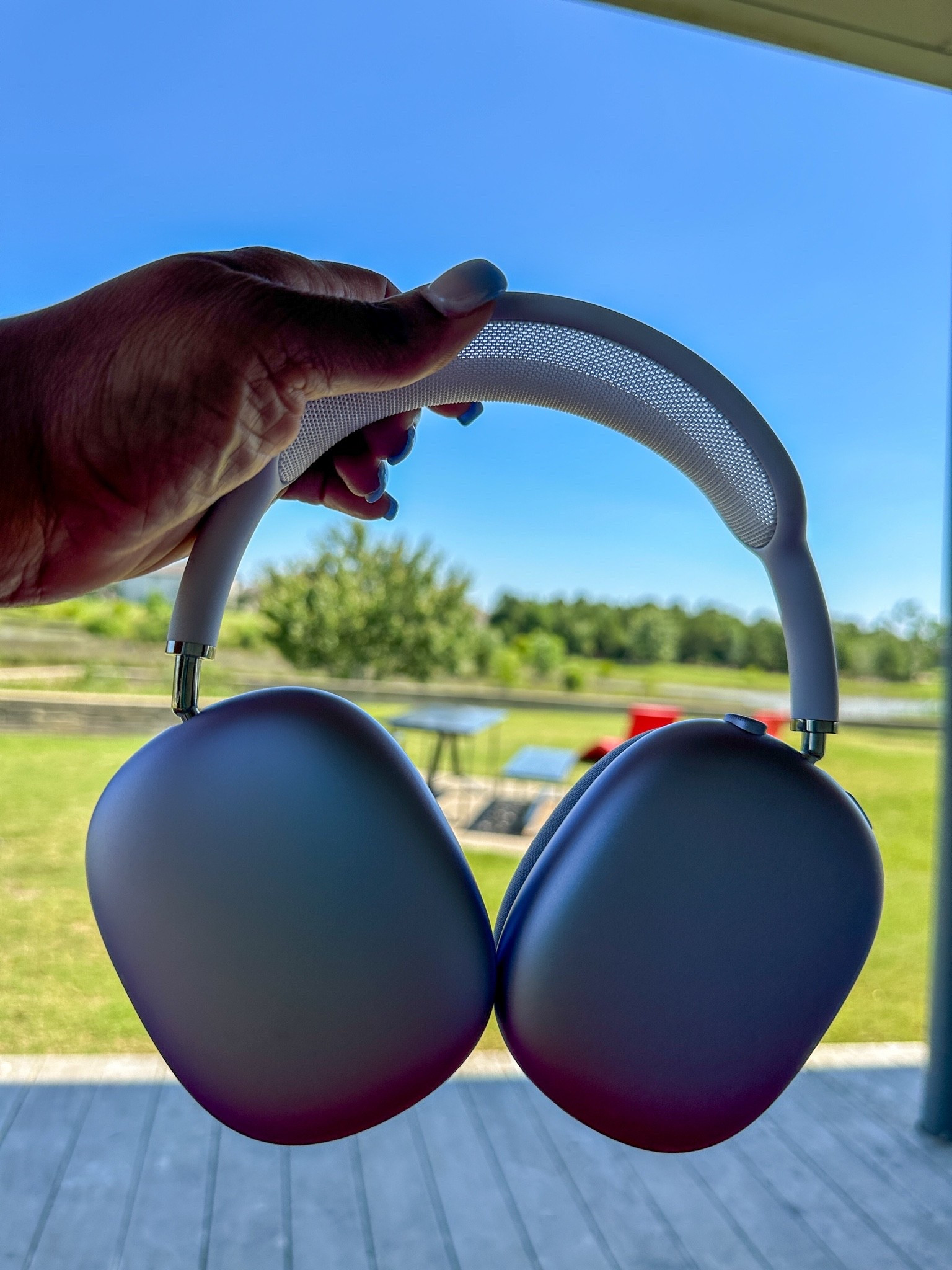 AirPods Max in purple. The best headphones on the market right now. Love these for my walks. #appleproducts #airpodsmax #headphones #workout #fitness