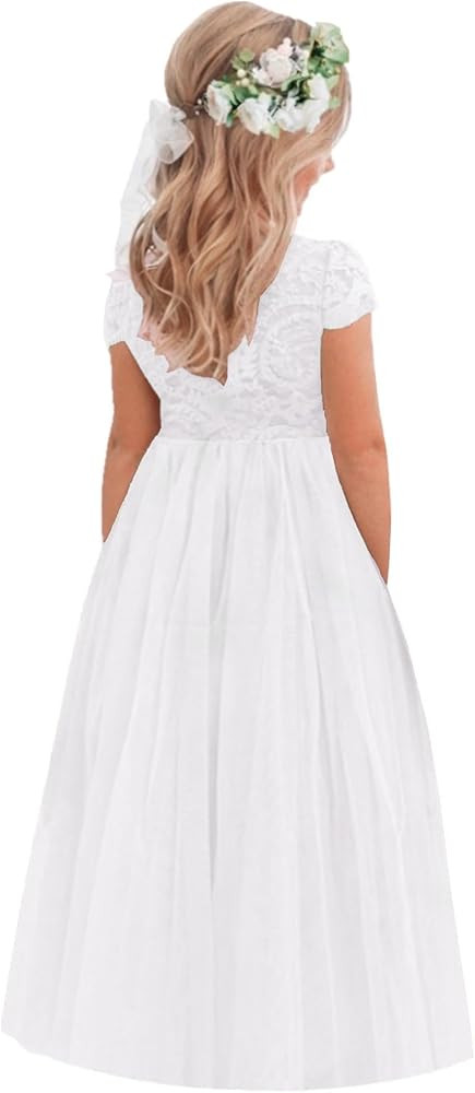 2Bunnies Girl Paisley Lace Back A-Line Straight Tutu Tulle Party Flower Girl Dress | Amazon (US)