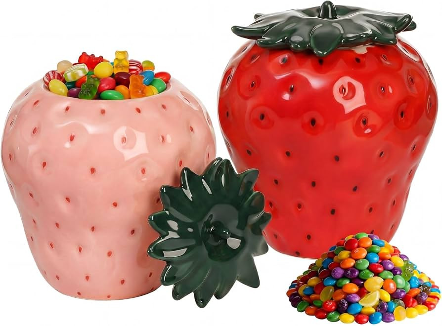 2 PCS Strawberry Shaped Ceramic Storage Jars with Lid | Amazon (US)