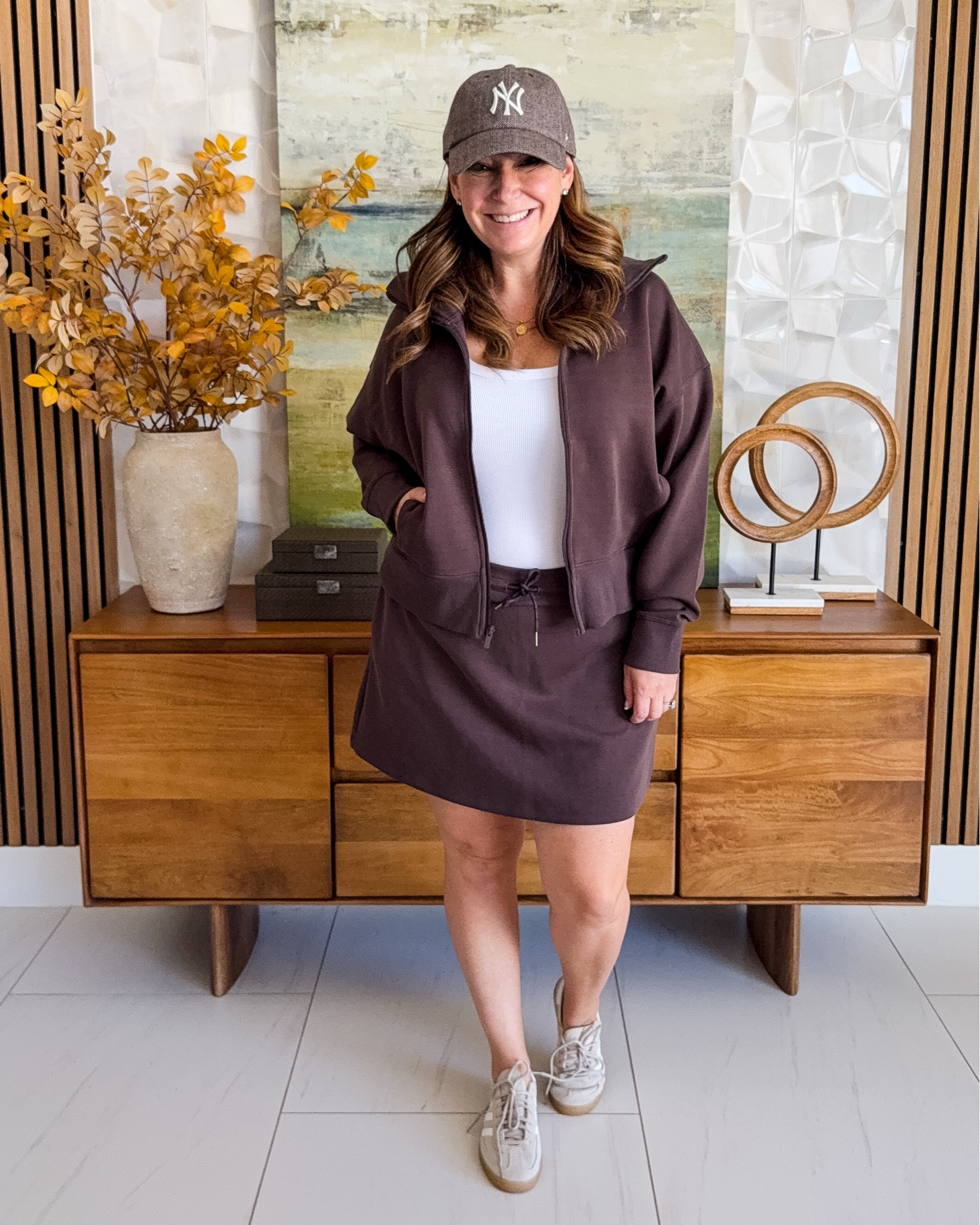 This Target set is giving sporty fall weekend 🍂 Love the rich brown with a simple white tank, sneakers + a baseball cap for an easy throw-on-and-go outfit.

#LTKSeasonal #LTKOver40 #LTKMidsize