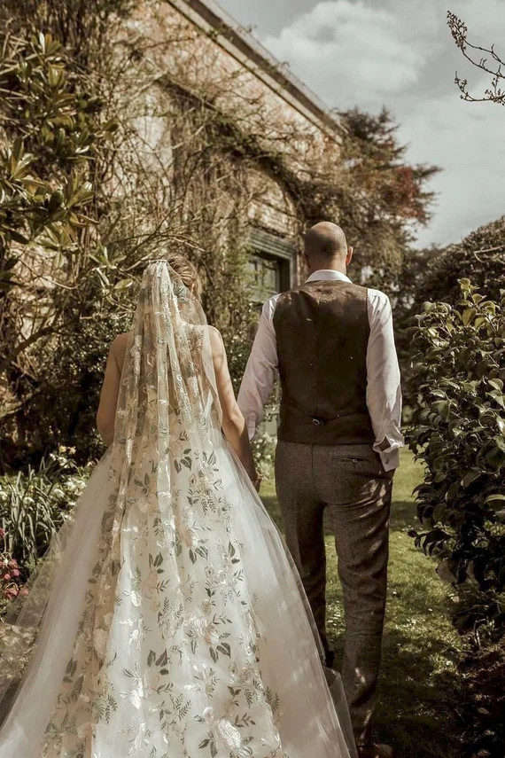 DAHLIA  Vintage Rose Peony Leaf Embroidered Floral Wedding - Etsy | Etsy (US)