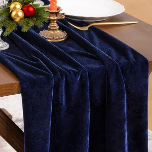 Socomi 2pcs Navy Blue Velvet Christmas Table Runner Cloth Decor 20 x 120 Inches 10ft Fabric Luxurious Thanksgiving Wedding Runner for New Year Bridal Shower | Amazon (US)