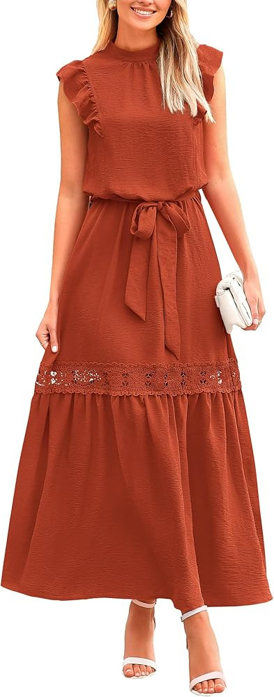 PRETTYGARDEN Women's Casual Maxi Dress Summer Ruffle Cap Sleeve A Line Long Flowy Dresses with Be... | Amazon (US)