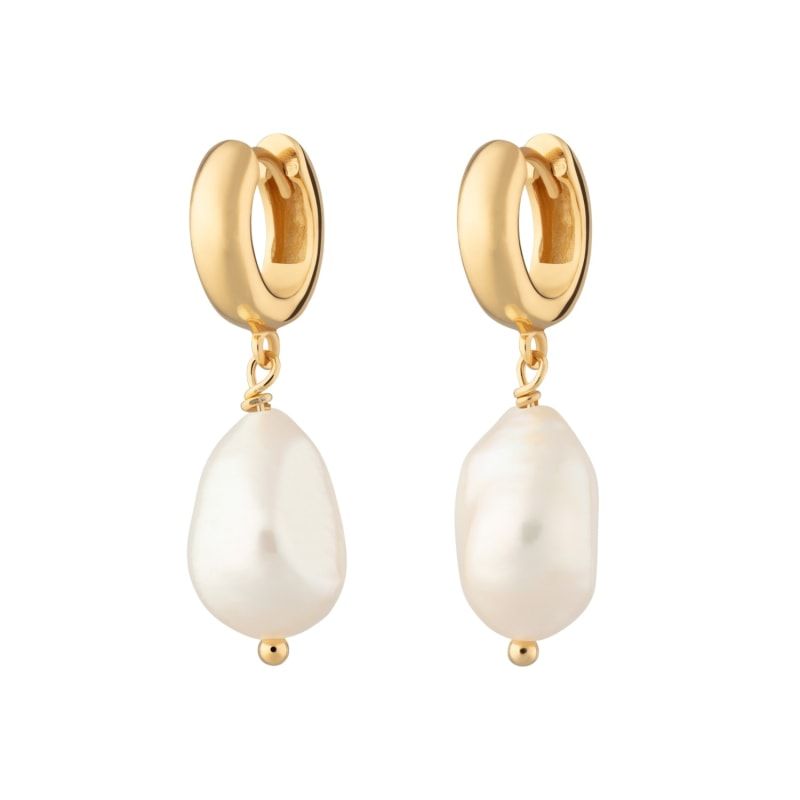 Gold Baroque Pearl Huggie Earrings | Wolf and Badger (Global excl. US)