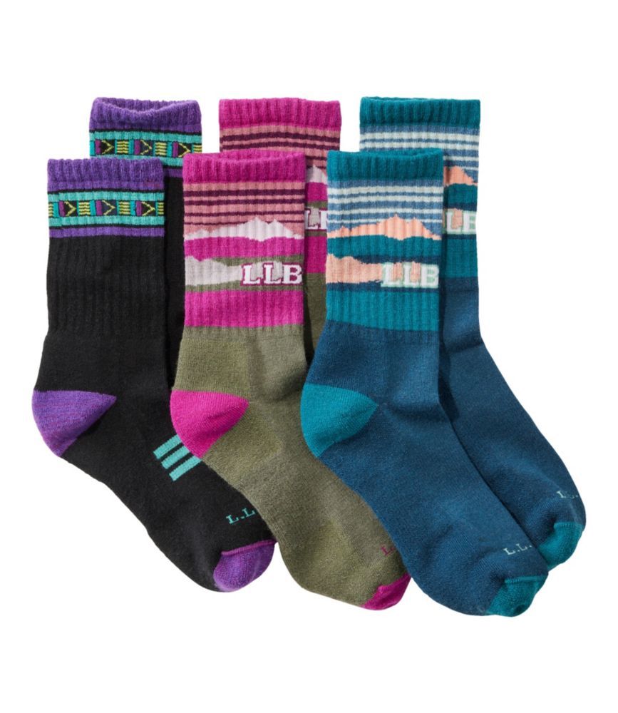 Women's Katahdin Hiker Sock, Three-Pack Deep Turquoise Multi Small, Wool Blend/Nylon L.L.Bean | L.L. Bean