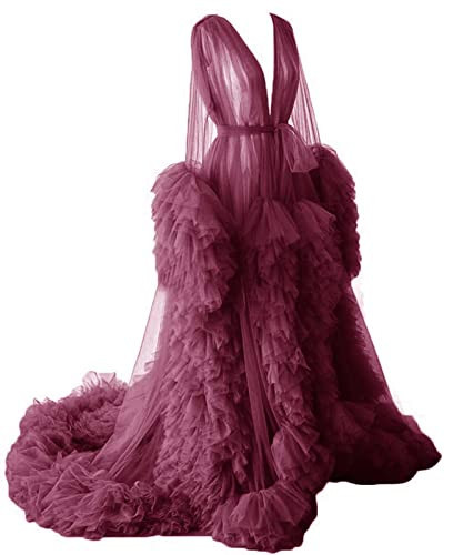 Changuan Tulle Robe Maternity Dress for Photoshoot Puffy Sleeves Wedding Scarlf Pregnancy Gown for Baby Showers Sheer Bridal Robe Photography Lingerie Nightgown Desert Rose | Amazon (US)