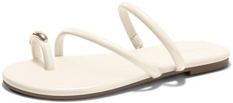 Coutgo Womens Strappy Flat Sandals Square Open Toe Flip Flops Slides Toe Ring Metal Summer Dress ... | Amazon (US)