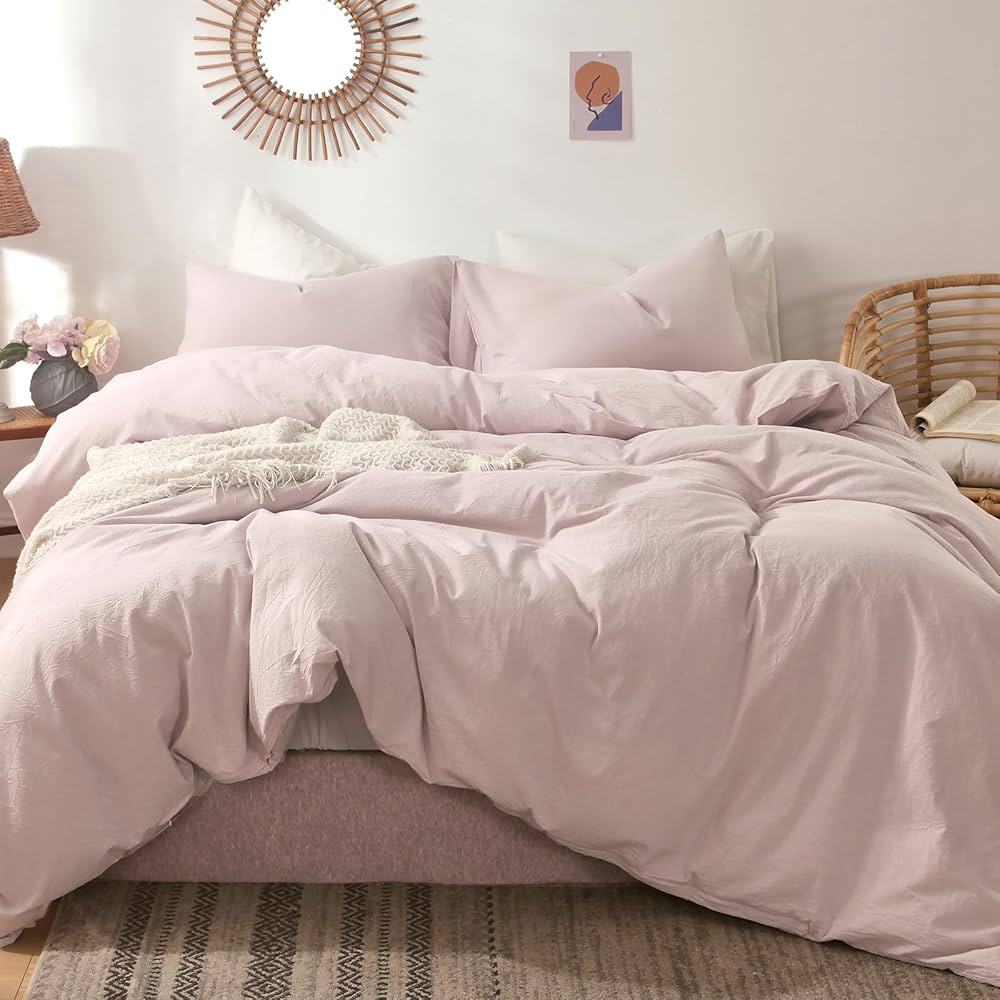 MooMee Bedding Duvet Cover Set 100% Washed Cotton Linen Like Textured Breathable Durable Soft Com... | Amazon (US)