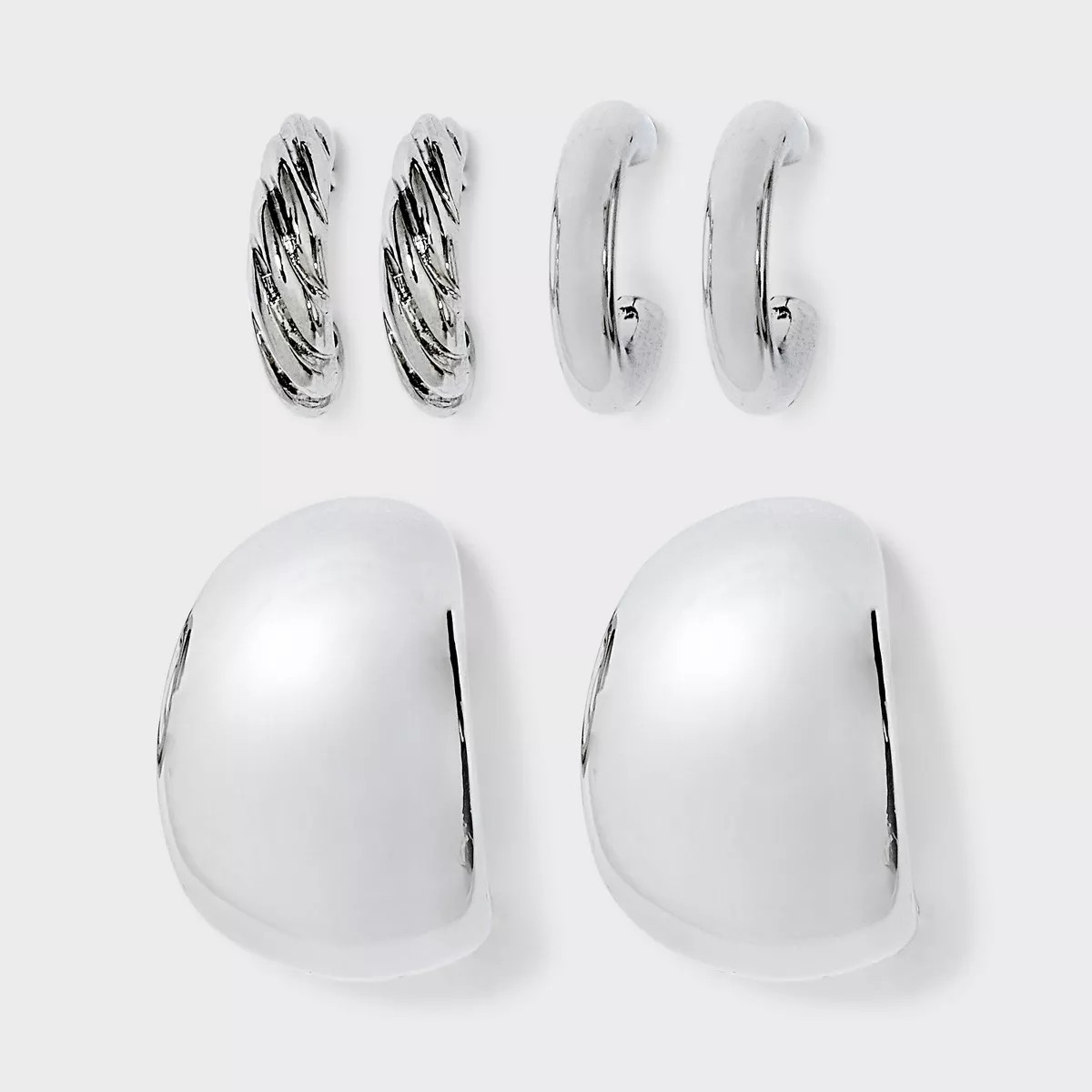 Smooth and Textured Hoop Earring Set 3pc - Wild Fable™ Silver | Target
