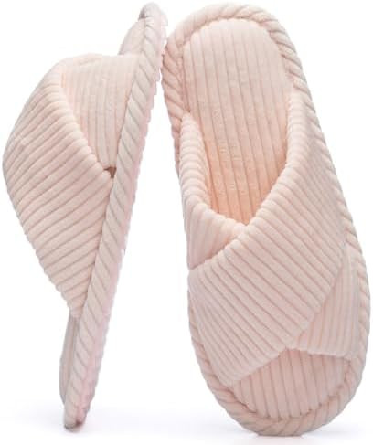 Slippers for Women Memory Foam House Bedroom Corduroy Crossbands Open Toe Slides Sandals Shoes Co... | Amazon (US)