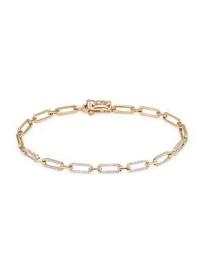 Saks Fifth Avenue 14K Yellow Gold &amp; 0.52 TCW Diamond Paperclip Chain Bracelet on SALE | Saks ... | Saks Fifth Avenue OFF 5TH