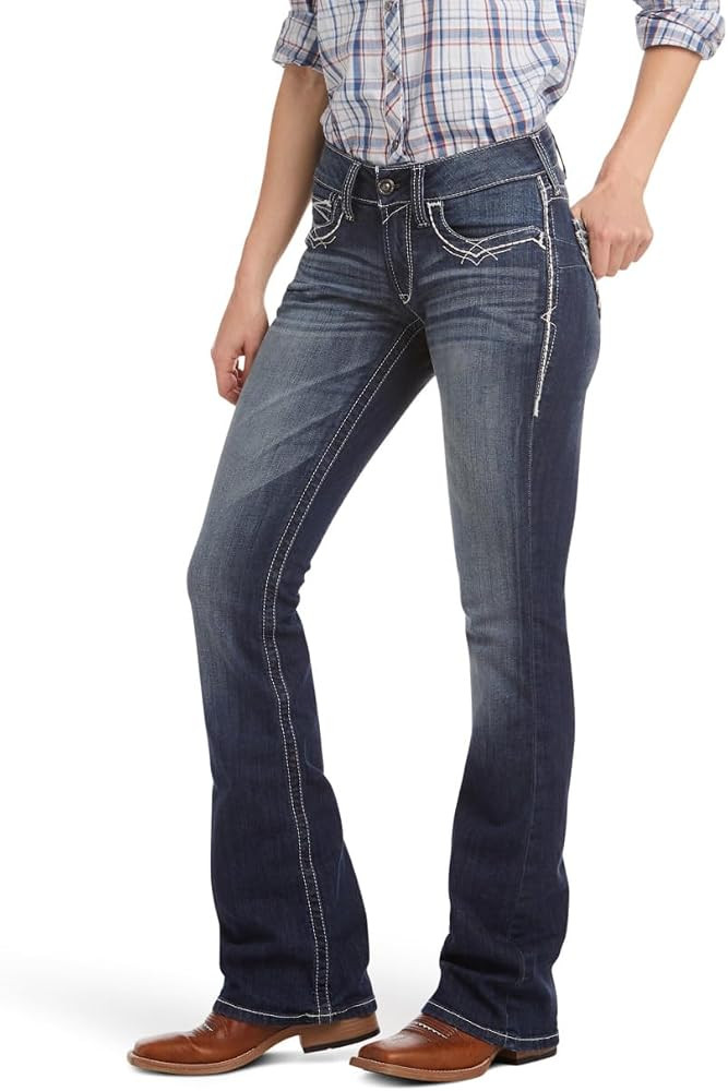 Ariat Womens R.e.a.l. Mid Rise Stretch Entwined Boot Cut JeanJeans | Amazon (US)