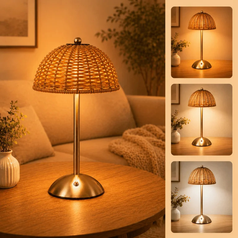 LAFAYTTE Cordless Rattan Boho Table Lamp, LED Rechargeable Dimmable Touch Control, 3 Color Temper... | Walmart (US)