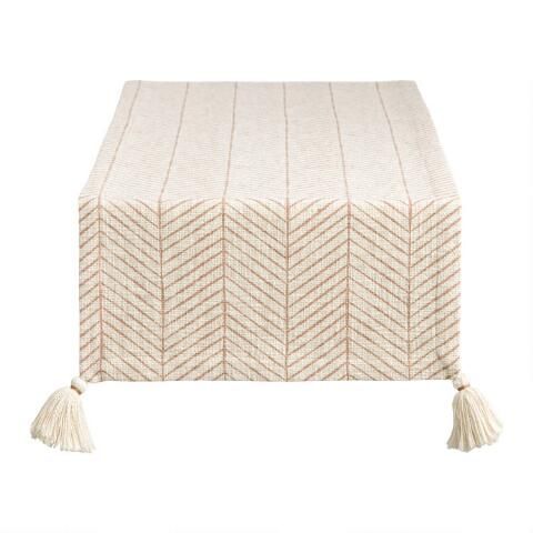 Natural Ivory And Brown Chevron Table Runner | World Market